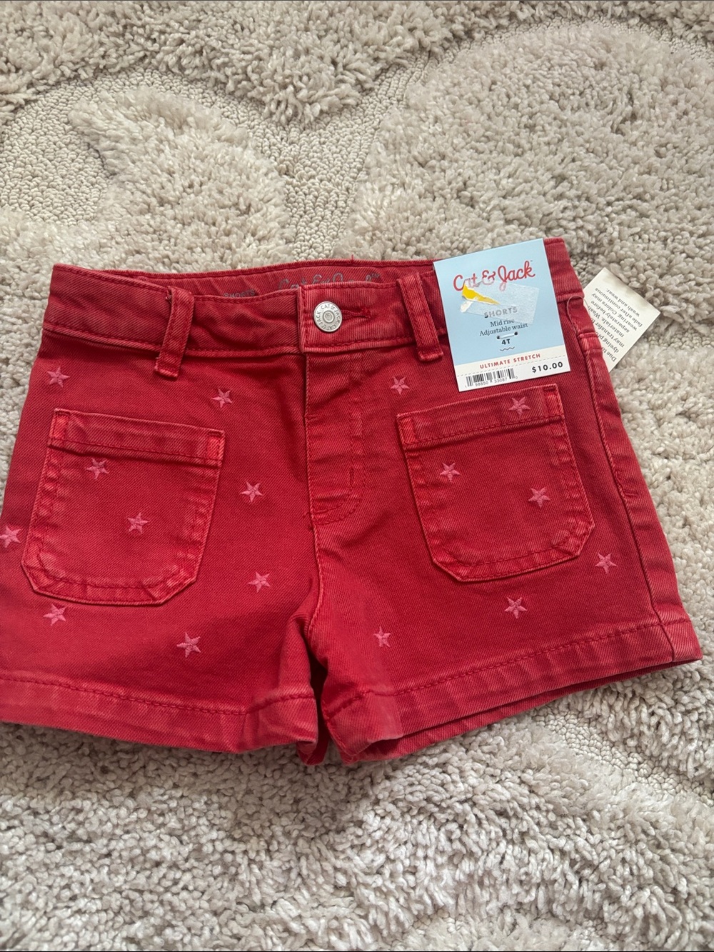 NWT Cat & Jack Red Star-Print Girls' Denim Shorts 4T